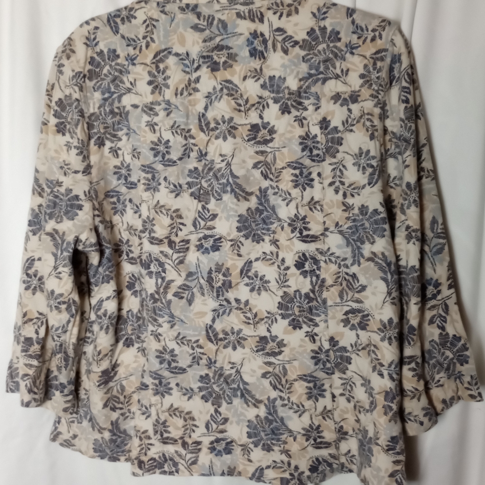 Linen Blend Christopher & Banks Large Blue Tan Cream Floral Summer Jacket Coasta - Picture 2 of 7
